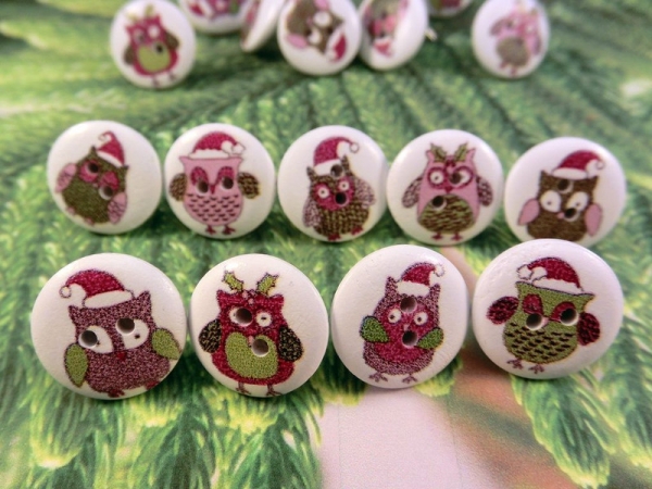 Weihnachts Eulen Knopf Ohrstecker Winter Uhu owl